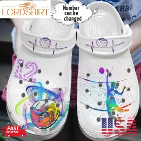 Volleyball Personalized Personalize Clog Custom Crocs Fashionstyle Comfortable For Women Men Kid Print 3D Whitesole Purple