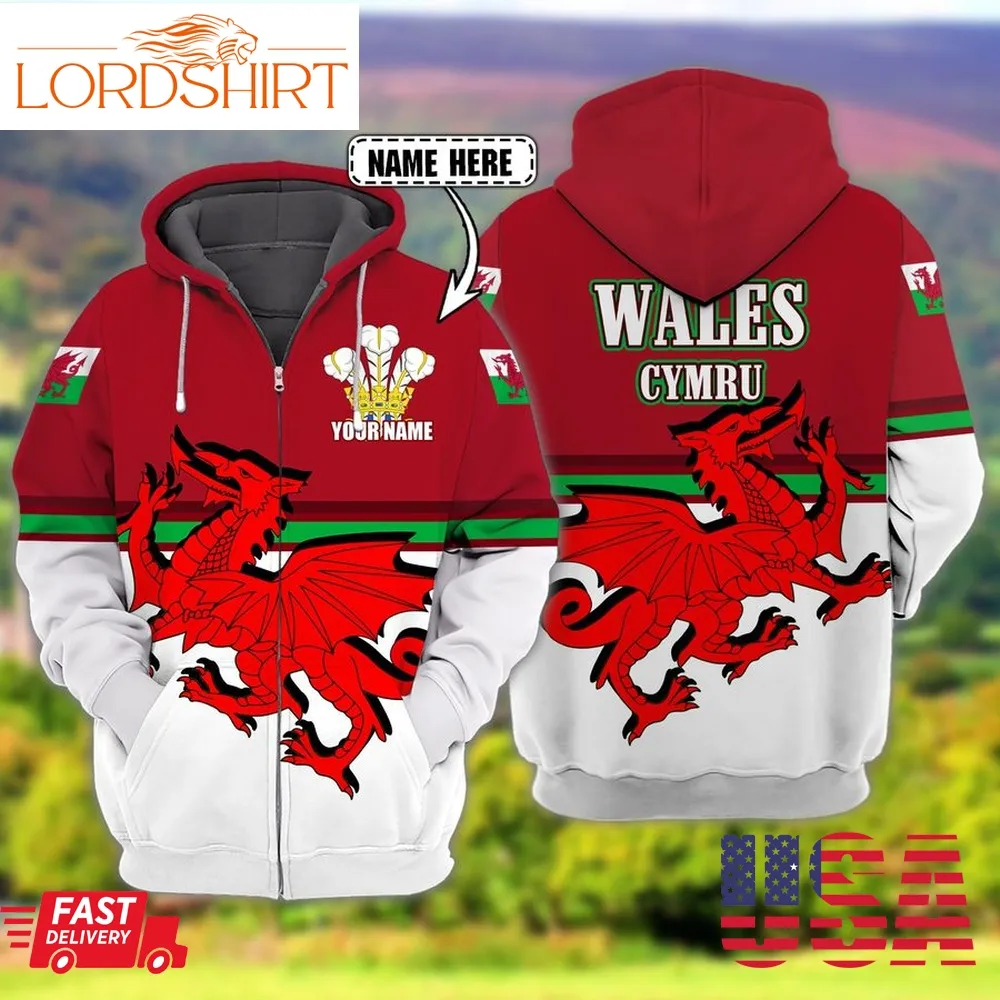 Wales Cymru Red Dragon Symbol Personalized Name Hoodie