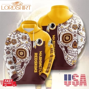 Washington Redskins Skull 3D Hoodie Hooded Pocket Pullover Sweater