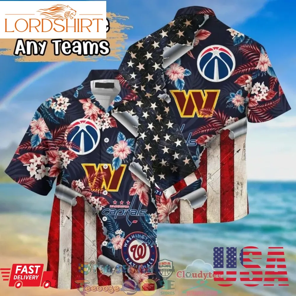 Washington Sport Teams Flower 4Th Of July Hawaiian Shirt  Saleoff