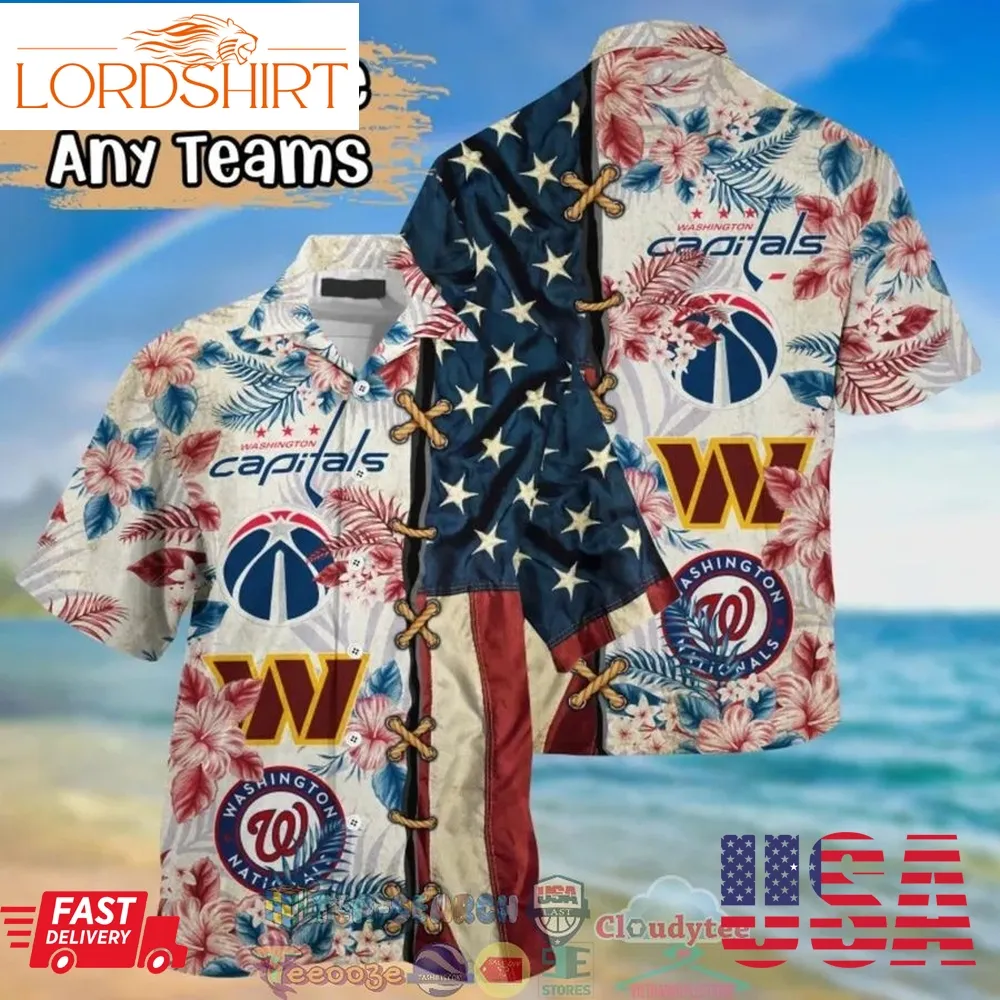 Washington Sport Teams Hibiscus Tropical 4Th Of July Hawaiian Shirt  Saleoff