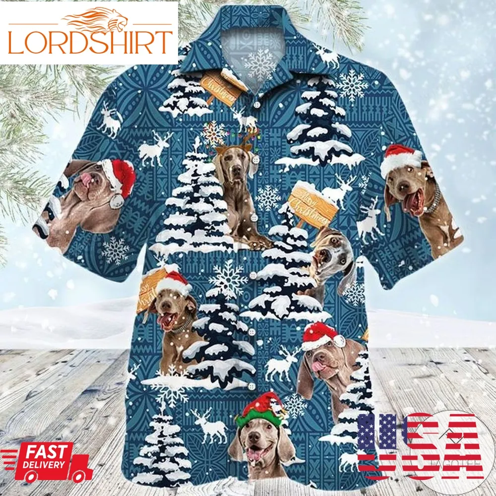 Weimaraner Dog Lovers Blue Tribal Christmas Hawaiian Shirt