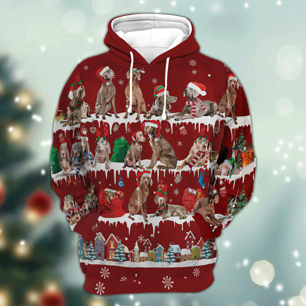 Weimaraner Snow Christmas 3D Hoodie