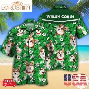 Welsh Corgi Dog Lovers Green Floral Pattern Hawaiian Shirt