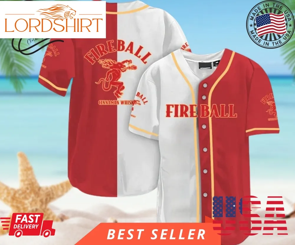 White And Red Split Fireball Whisky Baseball Jersey, Halloween Shirt, Hawaii Shirt Holiday Beach Summer