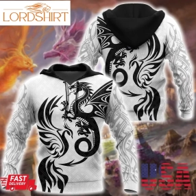 White Dragon And Phoenix 3D Hoodie Shirt For Men And Women