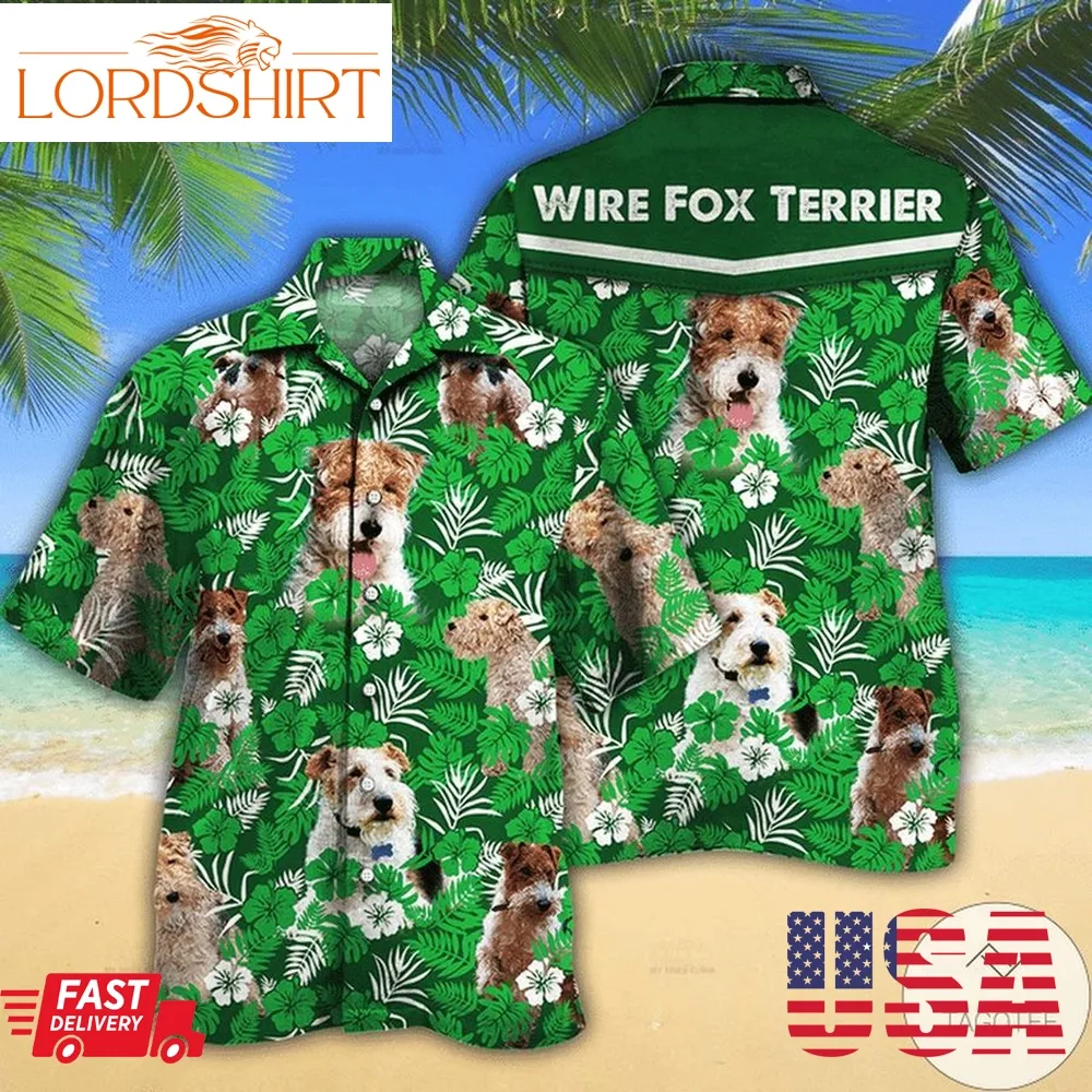 Wire Fox Terrier Dog Lovers Green Floral Pattern Hawaiian Shirt