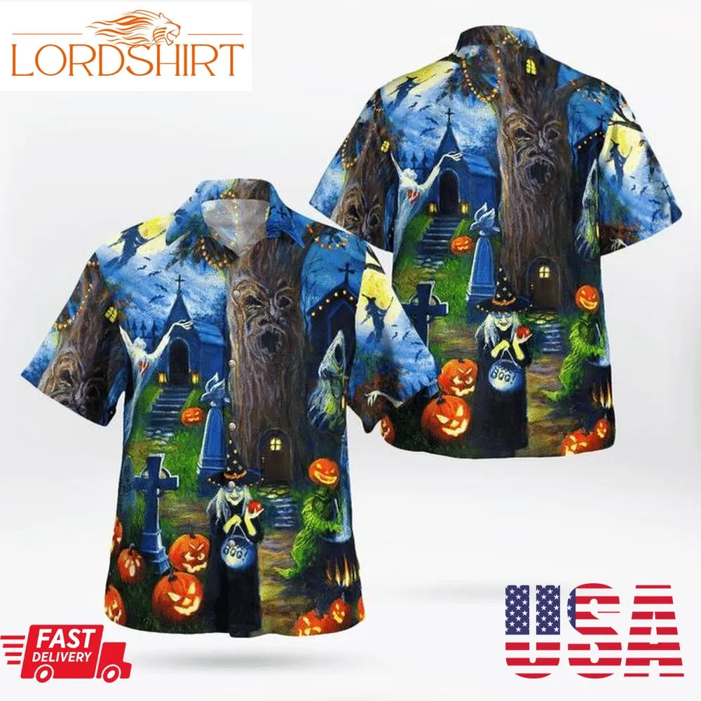 Witchs Tree House Boo Pumpkin Happy Halloween Spooky 3D Hawaii Shirt, All Over Print, 3D Tshirt, Hoodie, Sweatshirt, Long Sleeve, Aop Shirt