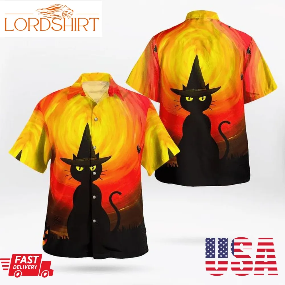 Wizard Black Cat Halloween Night Pumpkin Spooky 3D Hawaii Shirt, All Over Print, 3D Tshirt, Hoodie, Sweatshirt, Long Sleeve, Aop Shirt, Funny Shirts