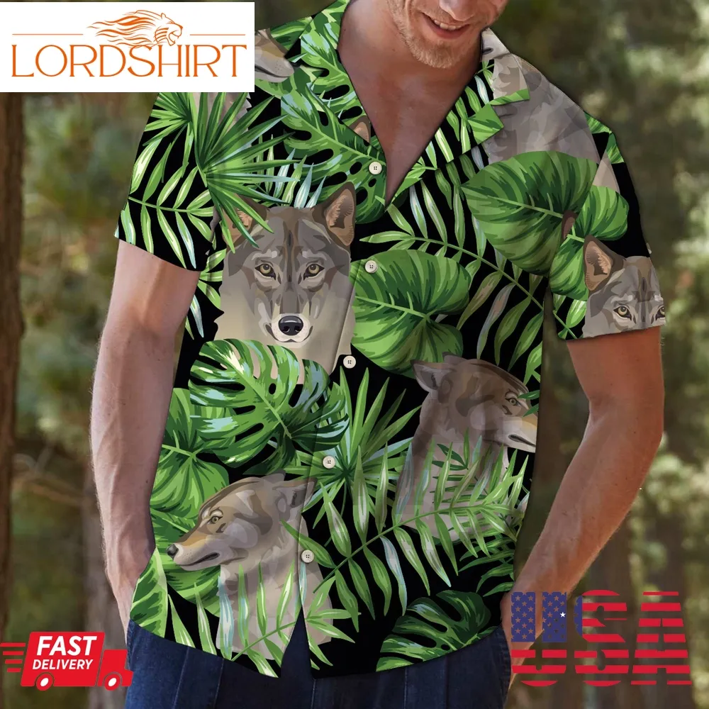 Wolf Green Tropical Leaves Green Gray Unique Unisex Hawaiian Shirt For Men And Women Ctc25033249