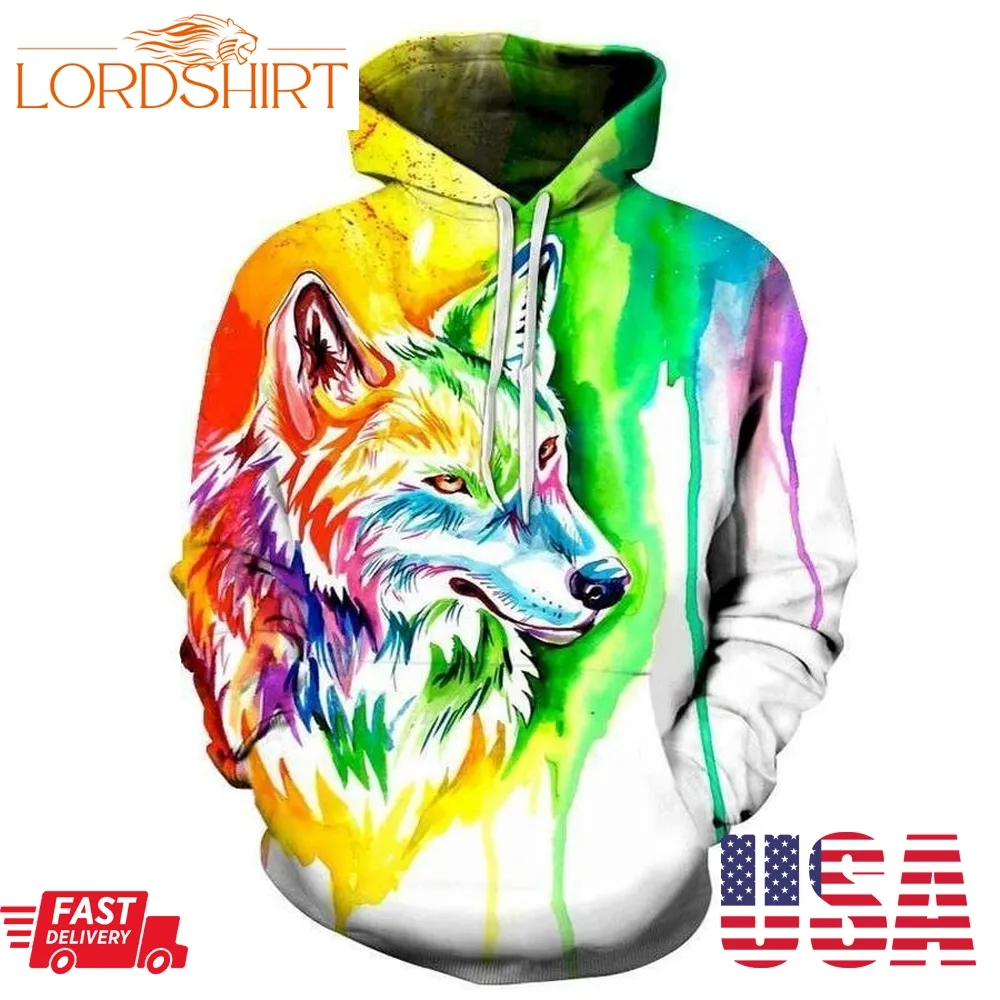 Wolf Paint Splash 3D Sweatshirt Hoodie Pullover