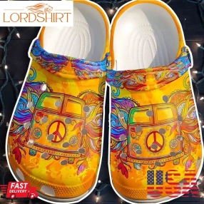 Yellow Car Hippie Crocs Shoes Clogs Men Women   Peace Bus Custom Crocs Shoes Clogs Gifts For Son Daughter