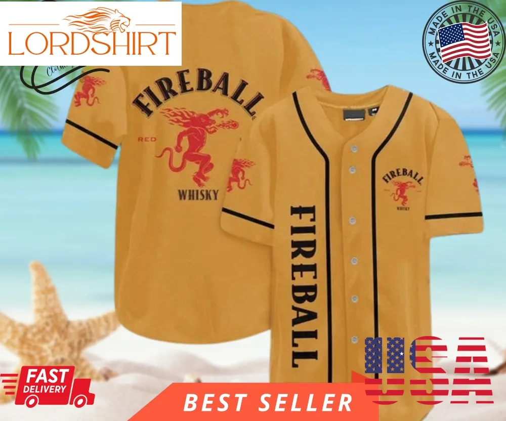 Yellow Fireball Whiskey Baseball Jersey, Halloween Shirt, Hawaii Shirt Holiday Beach Summer