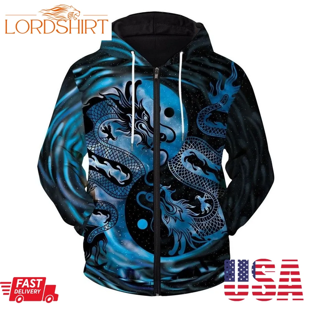 Yin Yang Zealous Dragon Unisex Zipped 3D Hoodie For Men For Women All Over Printed Hoodie