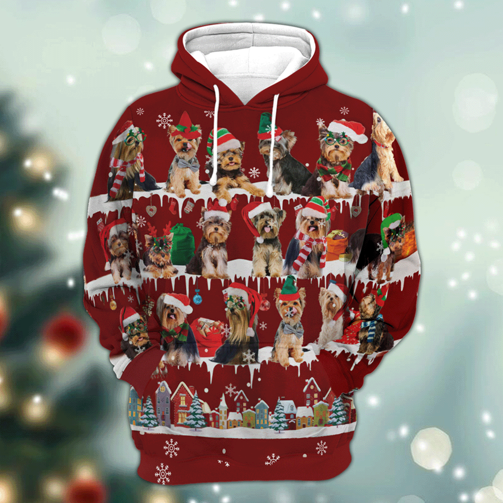 Yorkshire Terrier Snow Christmas 3D Hoodie