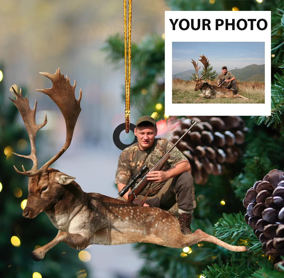 Personalized Photo Acrylic Double Sided Ornament Christmas Gift For Hunting Lover