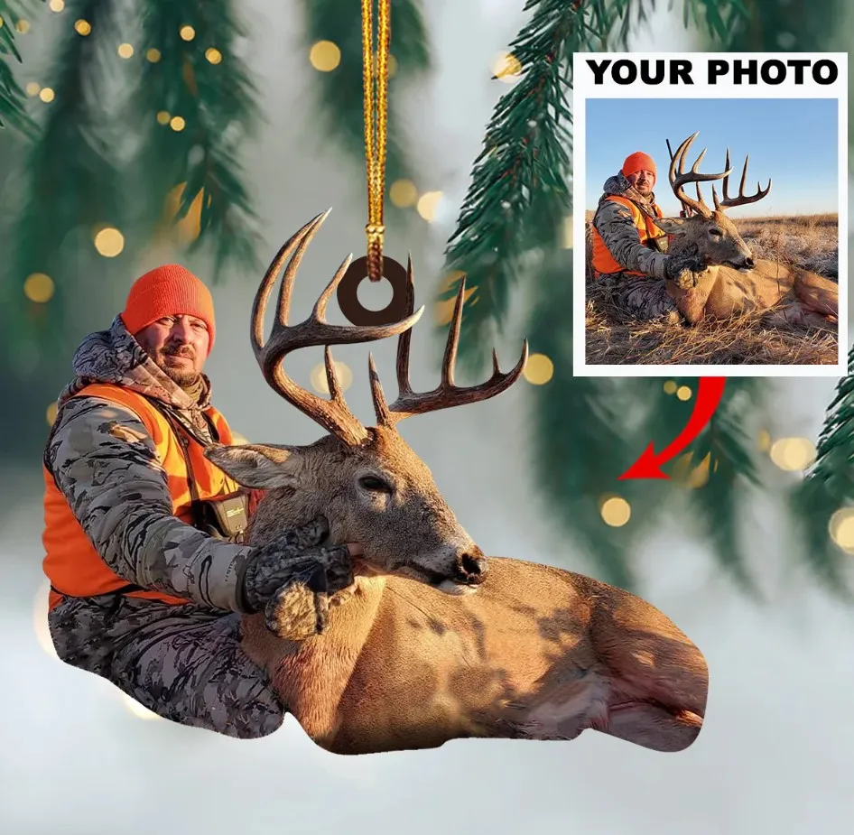 Personalized Photo Acrylic Double Sided Ornament Christmas Gift For Hunting Lover