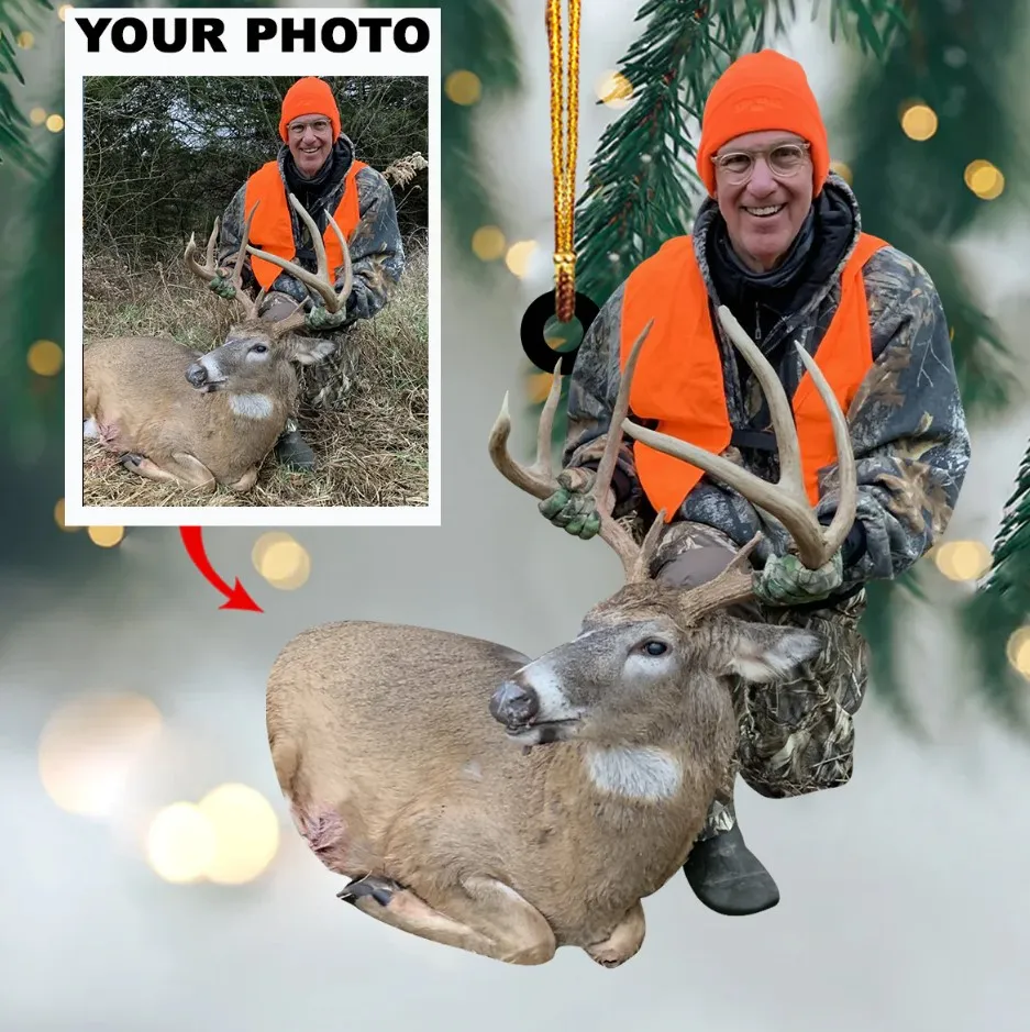 Personalized Photo Acrylic Double Sided Ornament Christmas Gift For Hunting Lover