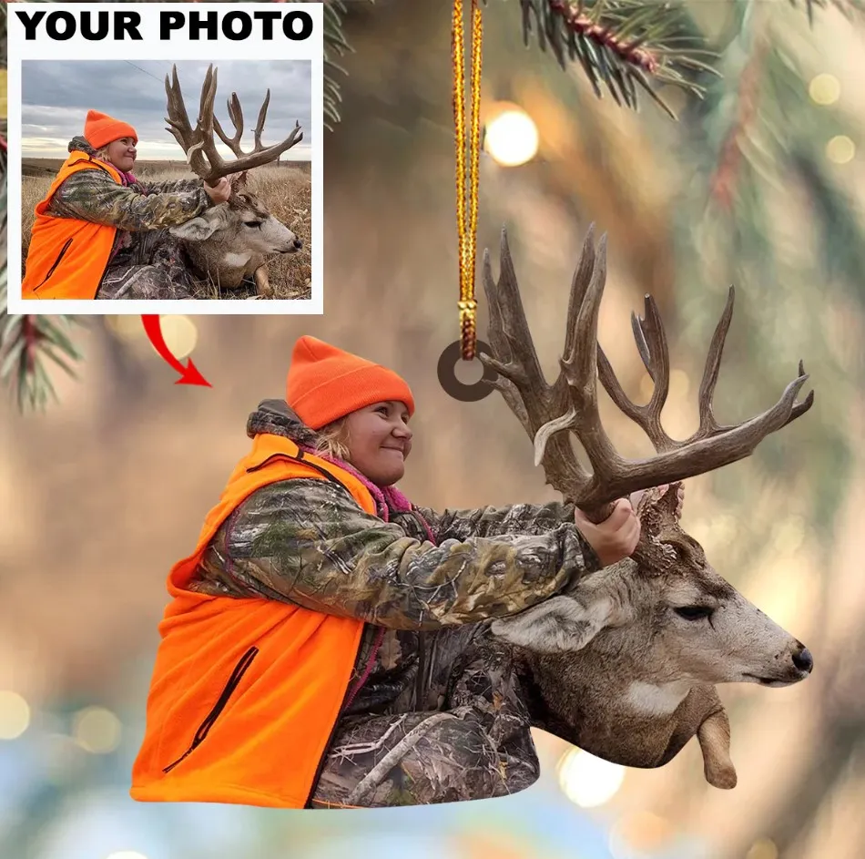 Personalized Photo Acrylic Double Sided Ornament Christmas Gift For Hunting Lover