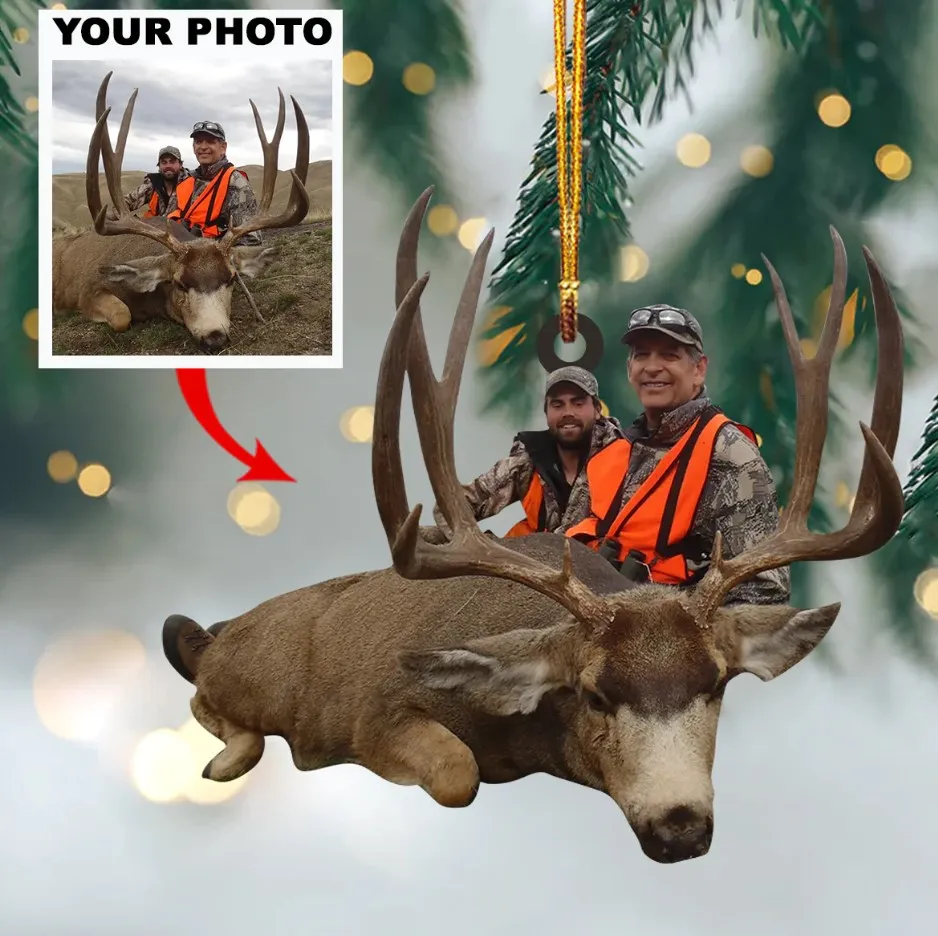 Personalized Photo Acrylic Double Sided Ornament Christmas Gift For Hunting Lover