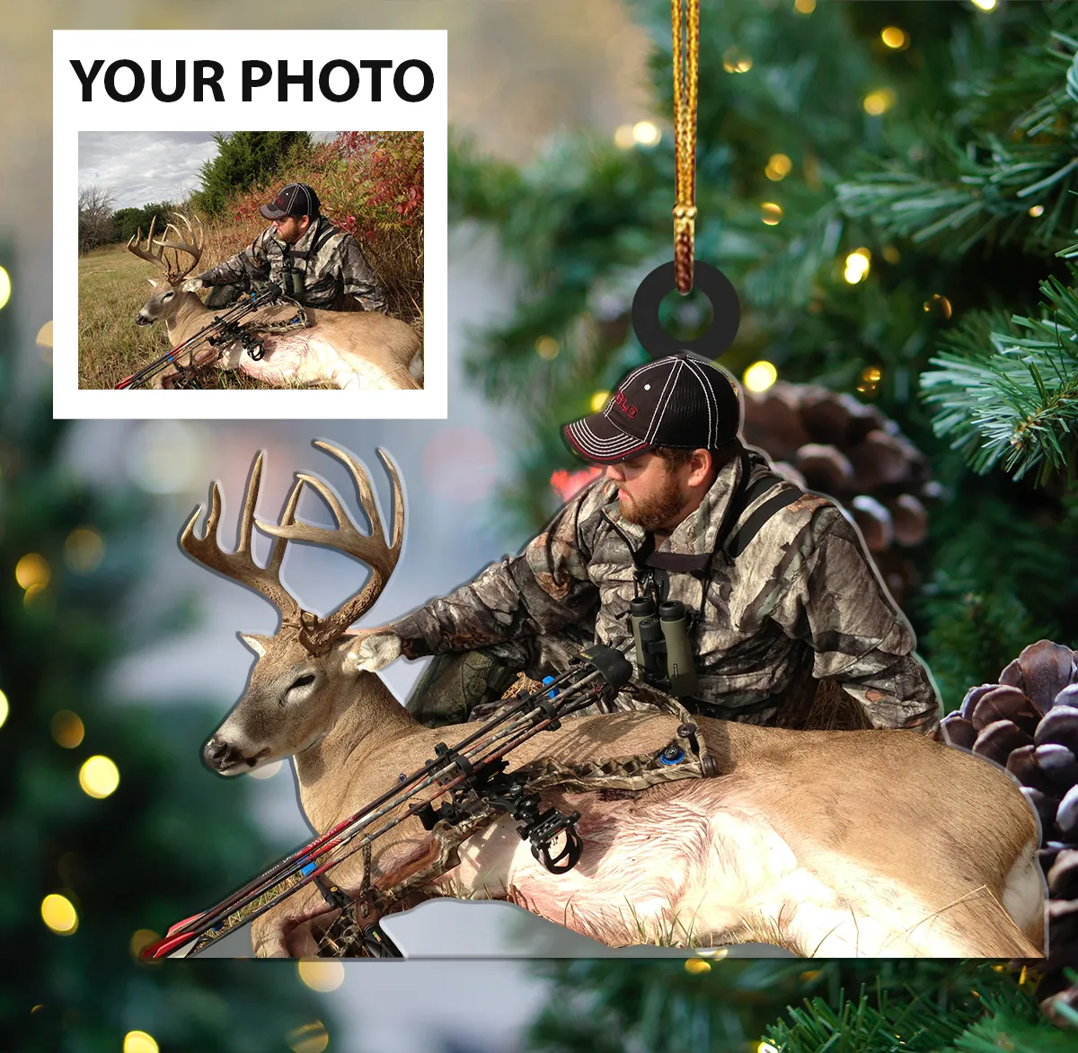 Personalized Photo Acrylic Double Sided Ornament Christmas Gift For Hunting Lover