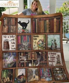 A House Is Not A Home Without Books Or Cat Quilt Blanket Great Customized Gifts For Birthday Christmas Thanksgiving Perfect Gifts For Cat Lover