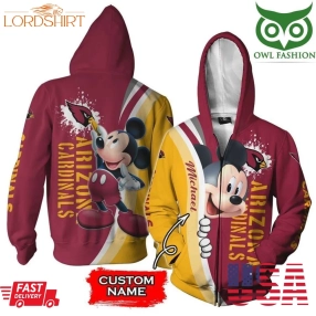 Arizona Cardinals Mickey Mouse Nfl 3D Custom Name Hoodie