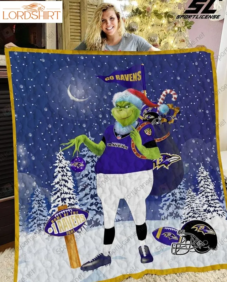 Baltimore Ravens Grinch Santa Quilt Blanket