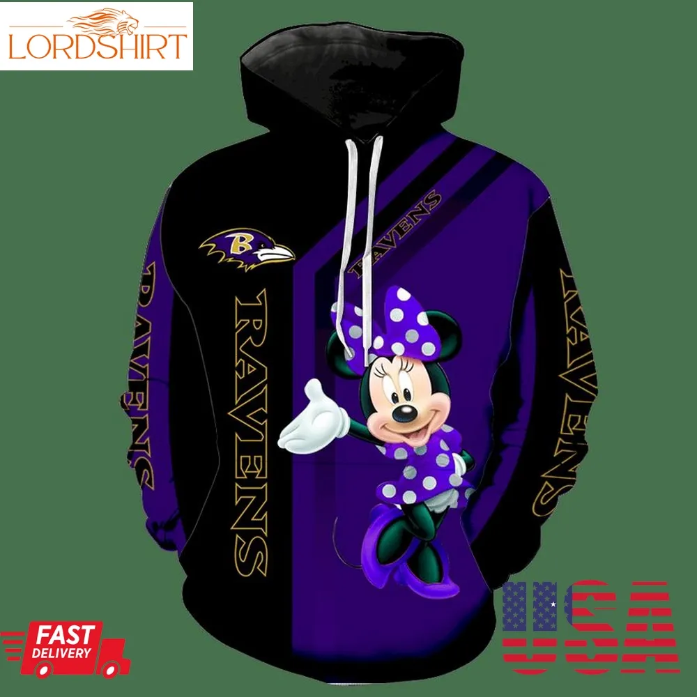 Baltimore Ravens Minnie Mouse New Full All Over Print V1470 Hoodie Zipper