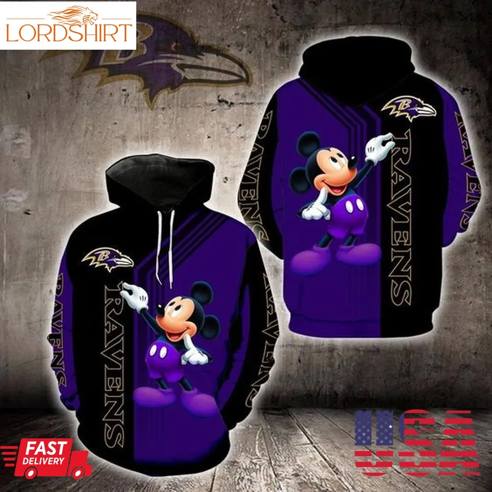 Baltmore Ravens Mickey Mouse 3D Hoodie