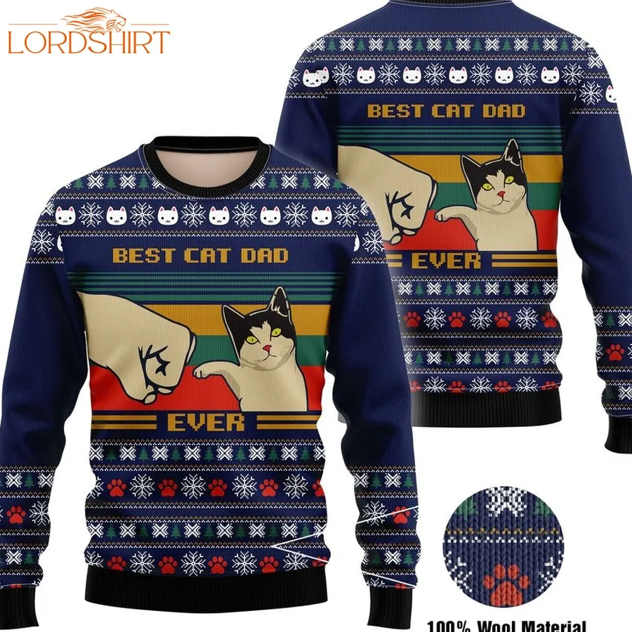 Best Cat Dad Ever Full Printed Christmas Wool Sweater