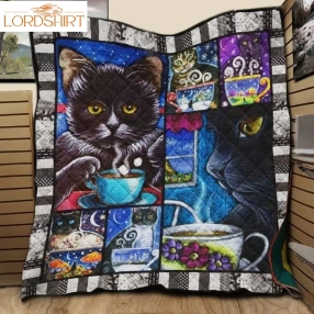 Black Cat And Coffe 3D Customized Quilt