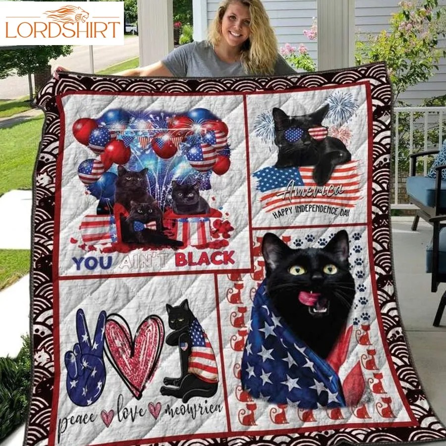 Black Cat And Flag American 3D Customized Quilt