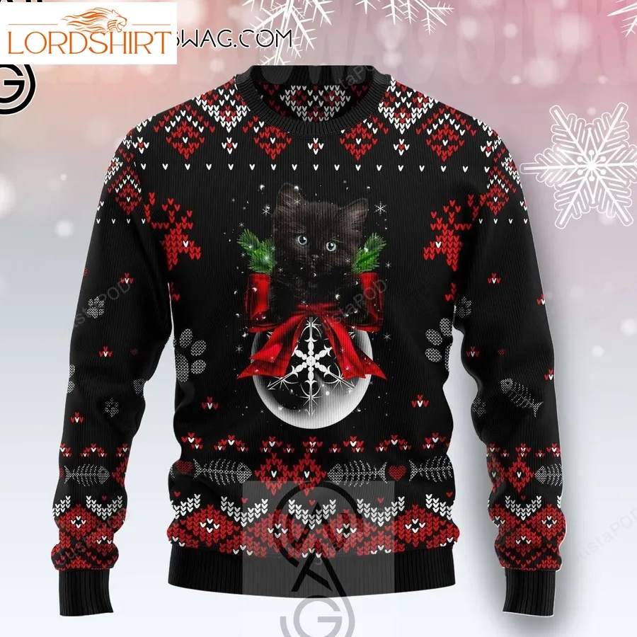 Black Cat And Ornament Christmas Holiday Party Ugly Christmas Sweater