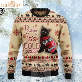 Black Cat Baby It's Cold Outside Holiday Party Ugly Christmas Sweater