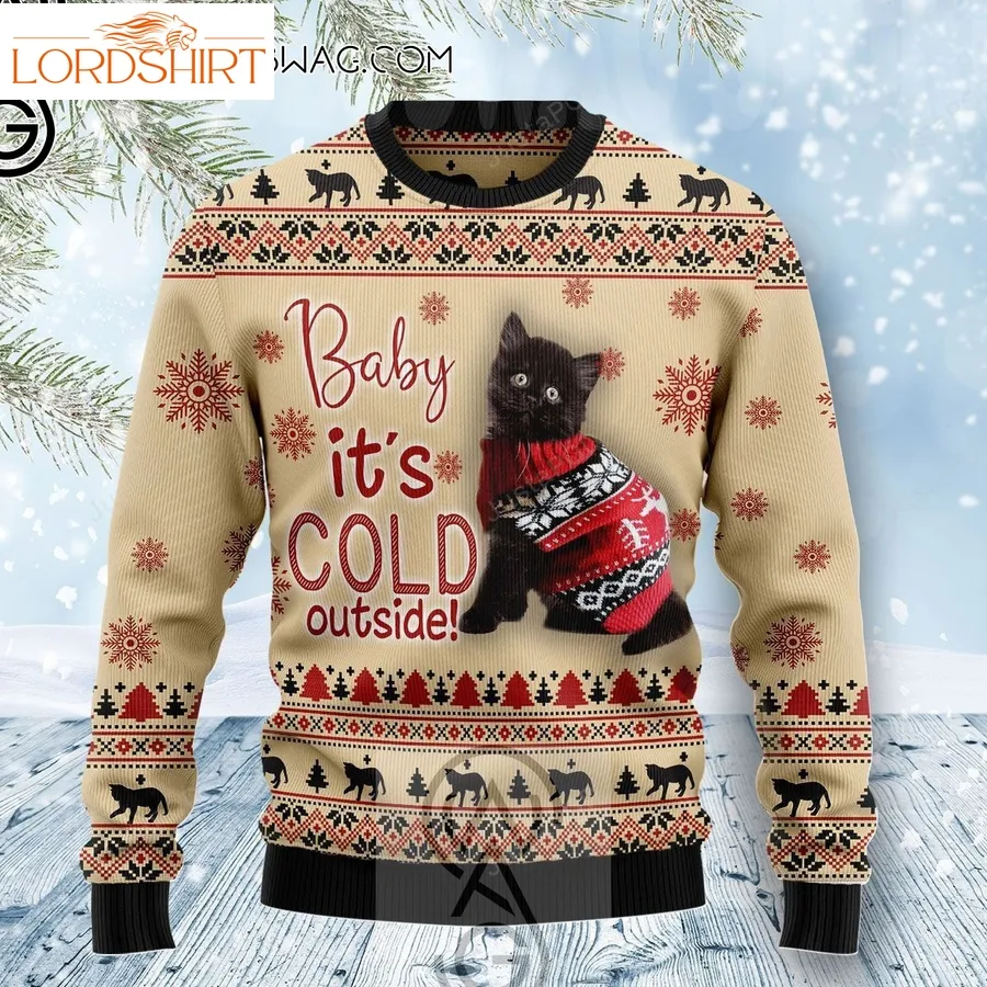 Black Cat Baby It's Cold Outside Holiday Party Ugly Christmas Sweater