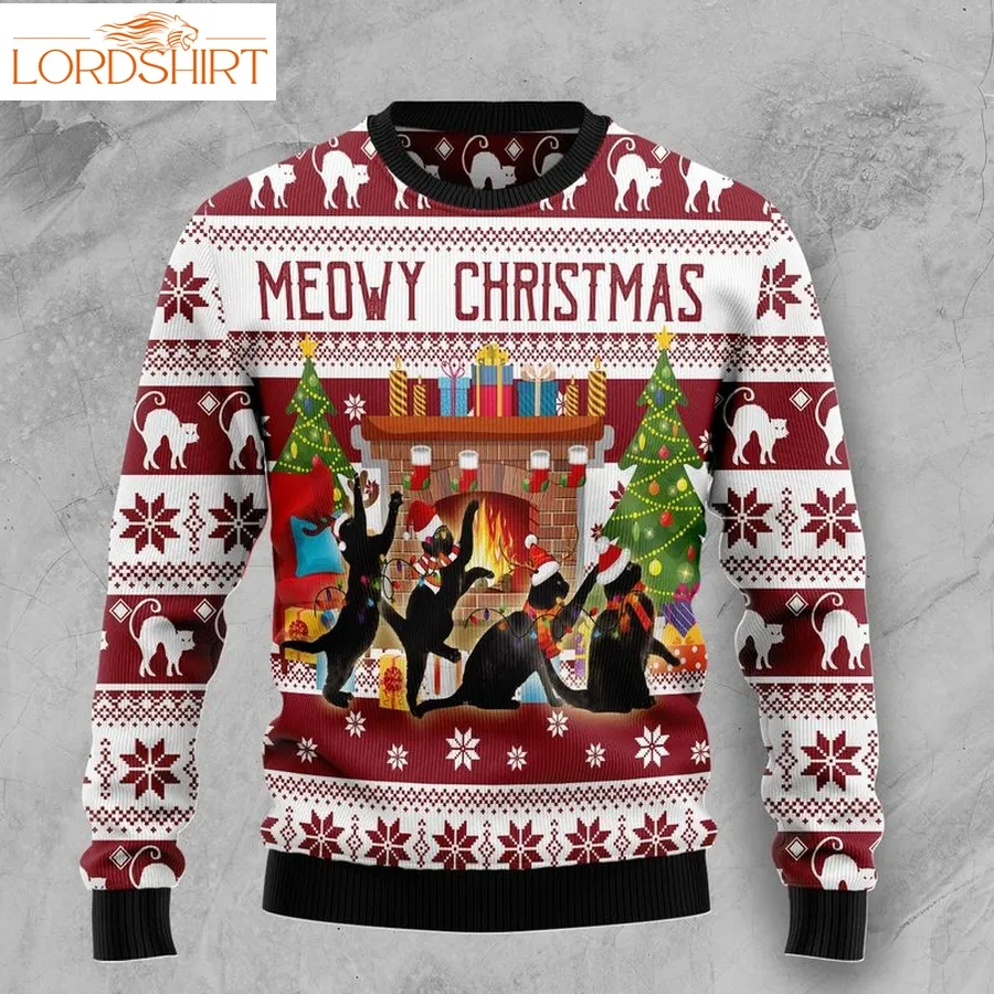 Black Cat Christmas Dancing Christmas Wool Sweater