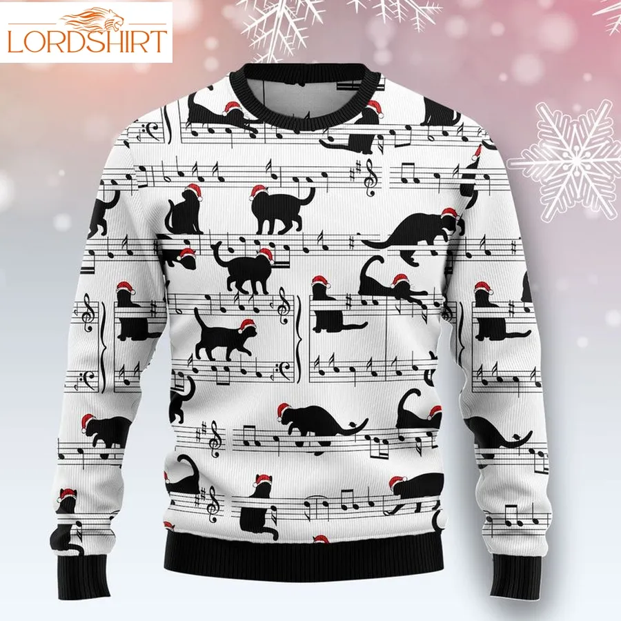 Black Cat Christmas Music Notes Tt89125 Unisex Womens And Mens, Couples Matching, Friends, Cat Lover, Cat Momfunny Family Ugly Christmas Holiday Sweater Gifts 