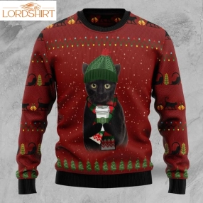 Black Cat Coffee Ugly Christmas Sweater, All Over Print Sweatshirt, Ugly Sweater, Christmas Sweaters, Hoodie, Sweater