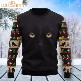 Black Cat Cute Face Ugly Christmas Sweater