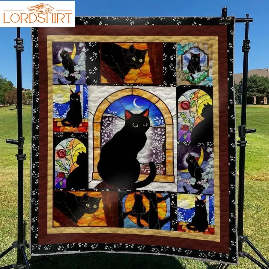 Black Cat Drawing 3D Customized Quilt