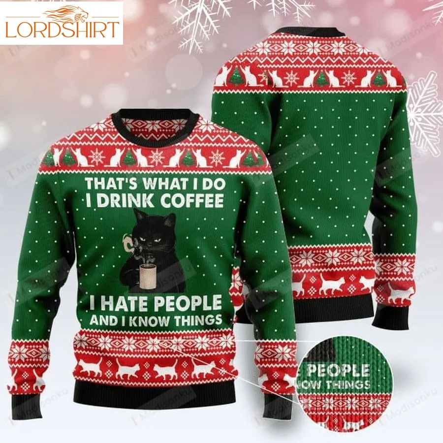 Black Cat Drink Ugly Christmas Sweater, All Over Print Sweatshirt