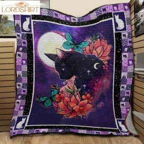 Black Cat Flower 3D Customized Quilt