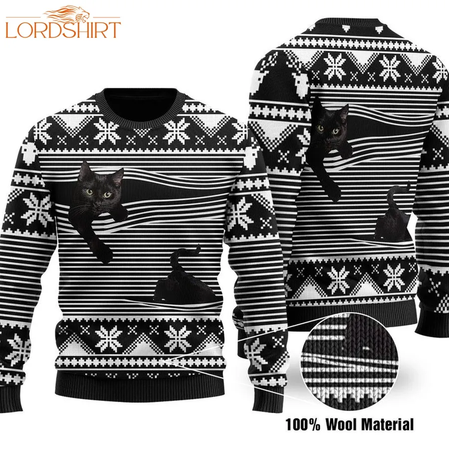 Black Cat Full Printed Christmas Wool Sweater