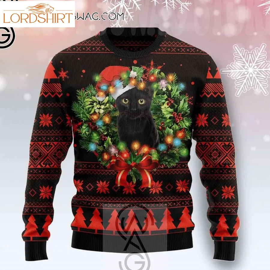 Black Cat Full Printing Ugly Christmas Sweater