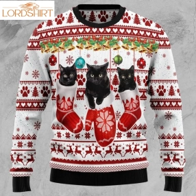 Black Cat Gloves Christmas Wool Sweater