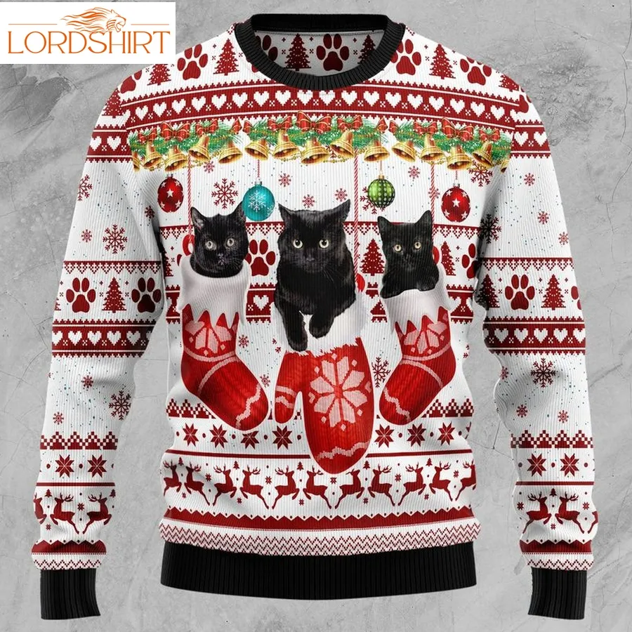 Black Cat Gloves Christmas Wool Sweater