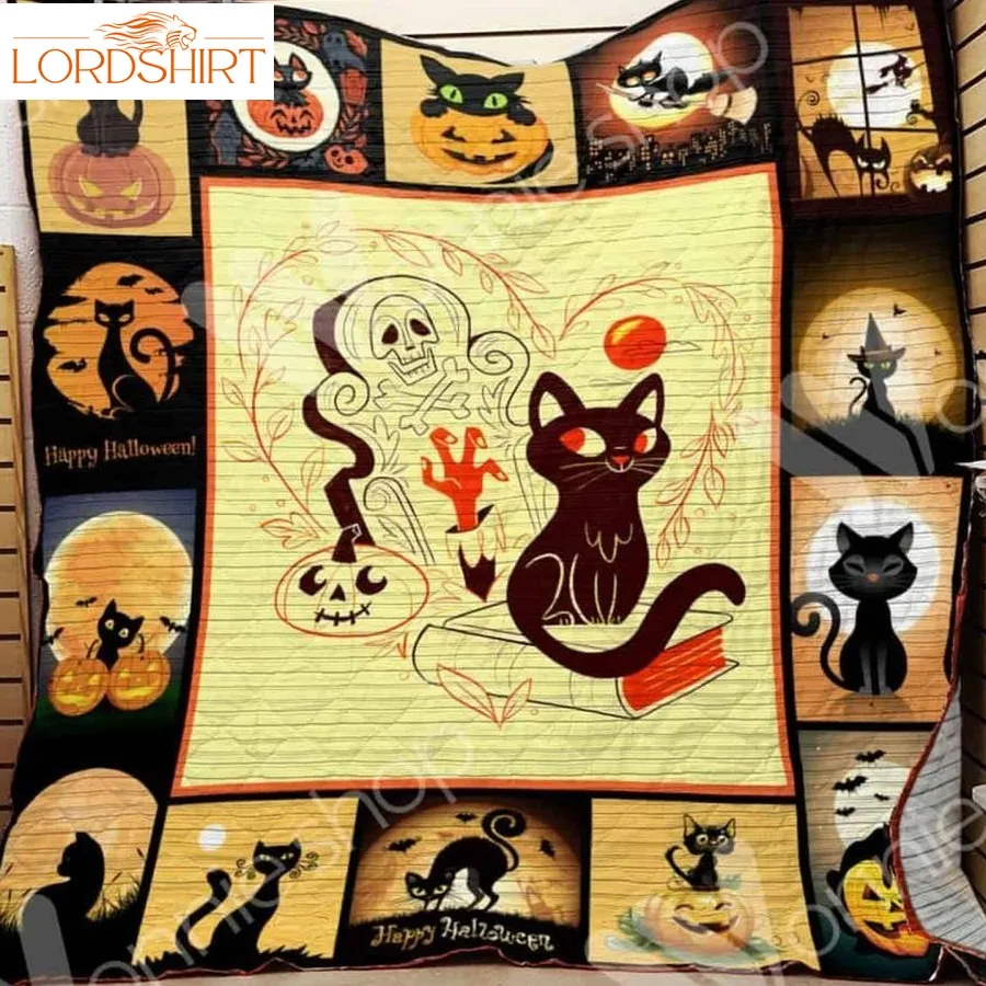 Black Cat Halloween 3D Customized Quilt