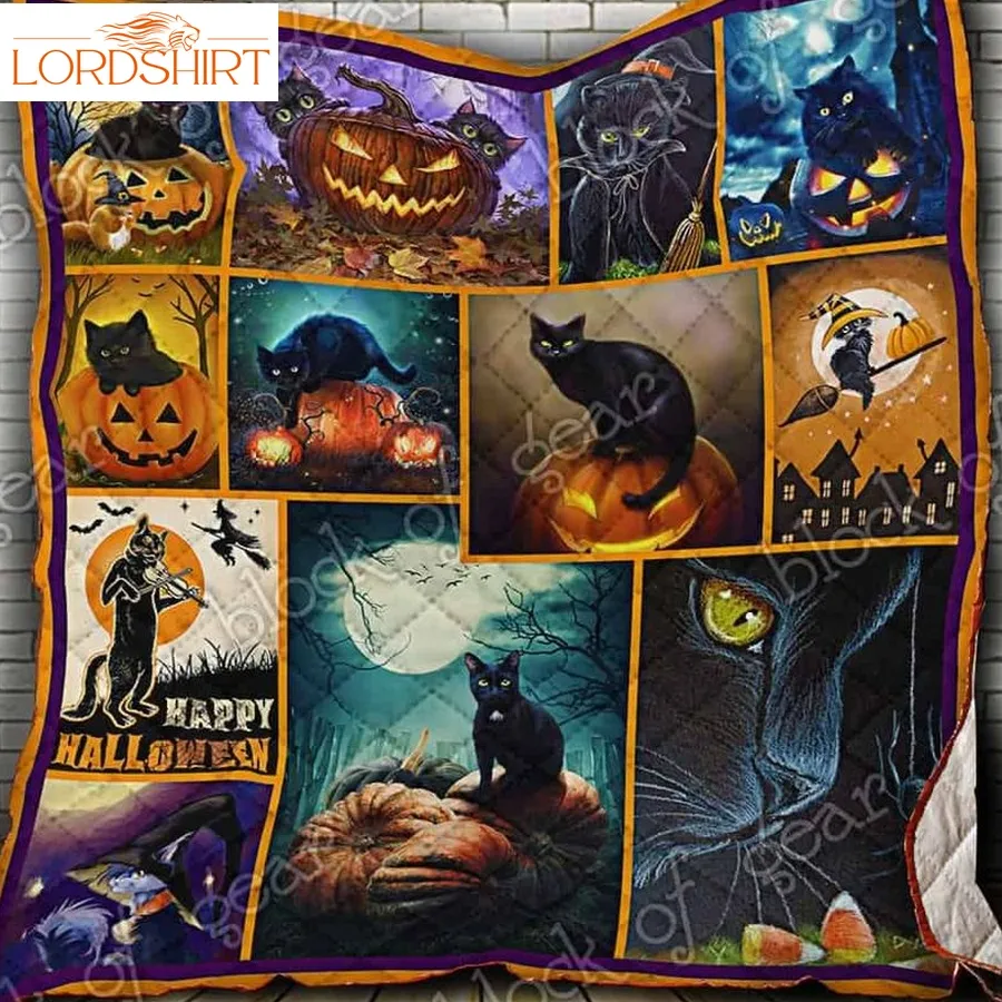 Black Cat Halloween 3D Quilt Blanket