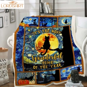 Black Cat Halloween Sofa Throw Blanket It's The Most Wonderful Time Of The Year Bnn480b